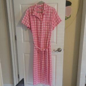 Croft & Barrow Pink Plaid short sleeve linen part button up Shirt Dress SzXL